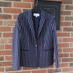 BOSS Hugo Boss Navy Blue Pinstripe One Button Stretch Blazer Size 8 (1237)